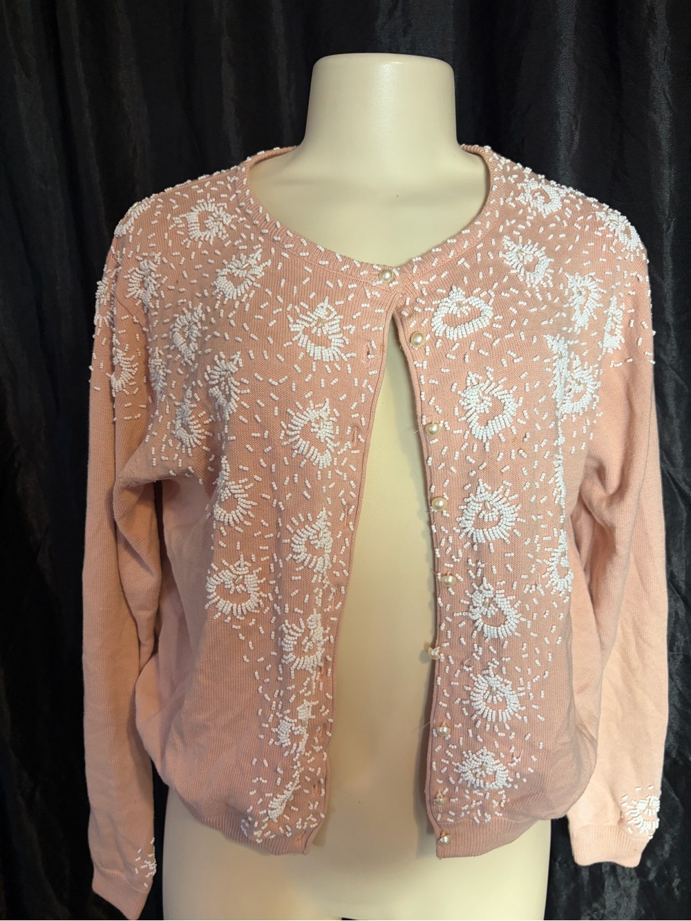 Anne Klein Pink Beaded Floral Cardigan
